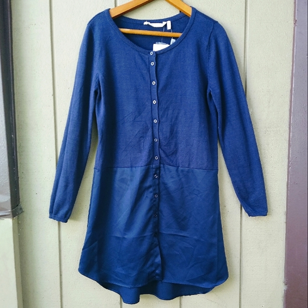 NWT SOFT SURROUNDINGS Navy Miriam Mixed Media Long Cardigan Tunic Size Small